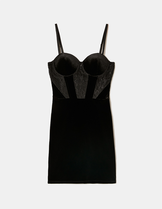 TALLY WEiJL, Schwarzes Minikleid aus Samt mit Spitzeneinsatz for Women