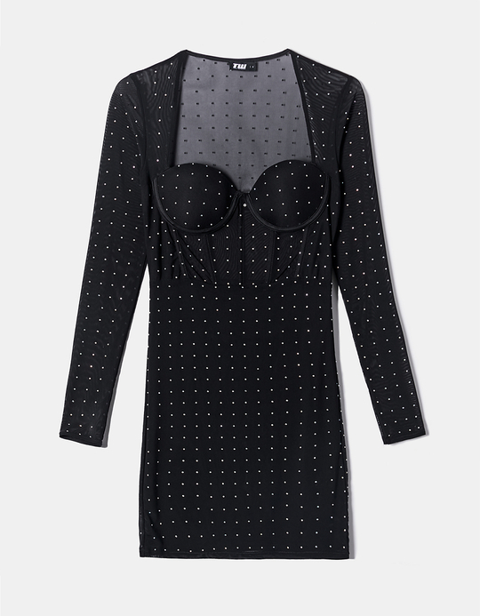 TALLY WEiJL, Schwarzes Mesh-Minikleid mit Strass for Women
