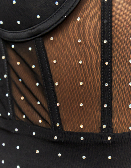 TALLY WEiJL, Schwarzes Mesh-Minikleid mit Strass for Women