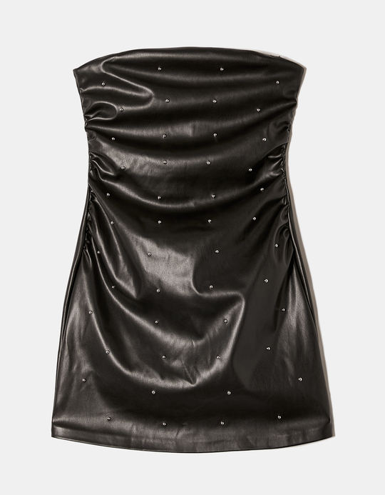 TALLY WEiJL, Black Fake Leather Mini Dress with Studs for Women