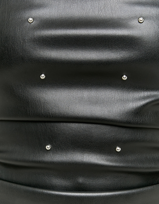 TALLY WEiJL, Black Fake Leather Mini Dress with Studs for Women