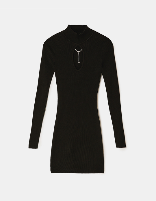 TALLY WEiJL, Schwarzes Strickkleid mit Cut Outs und Strasssteinen for Women