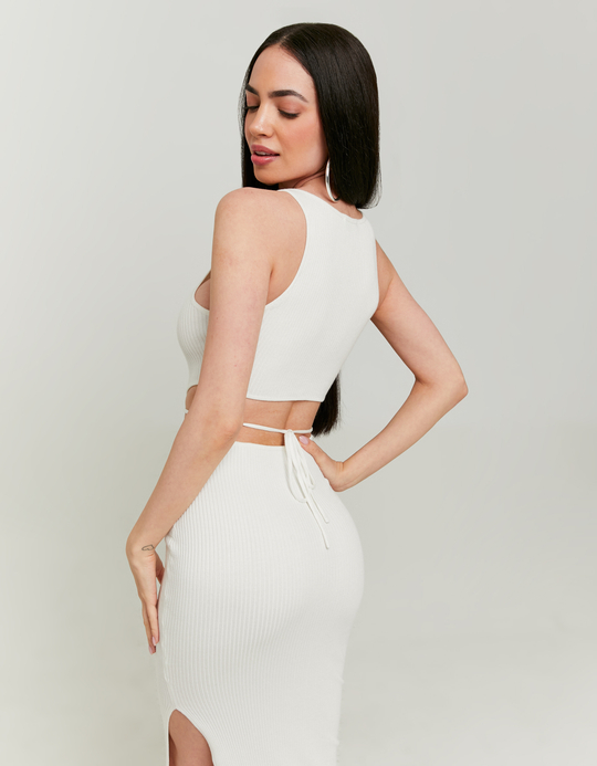 TALLY WEiJL, White Knitted Dress with Lace Up for Women