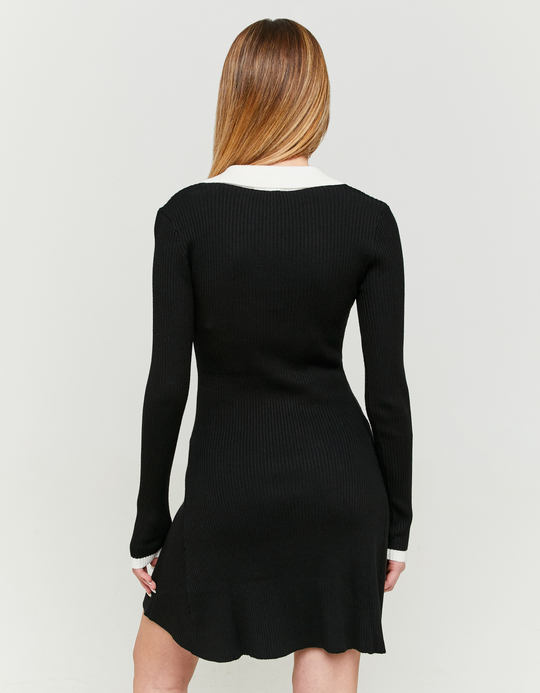 TALLY WEiJL, Robe Noire en Maille avec Col Polo Blanc for Women