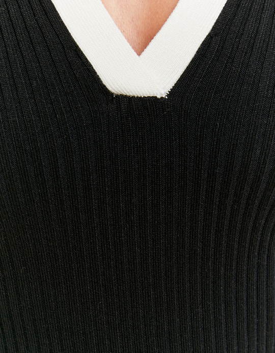 TALLY WEiJL, Robe Noire en Maille avec Col Polo Blanc for Women