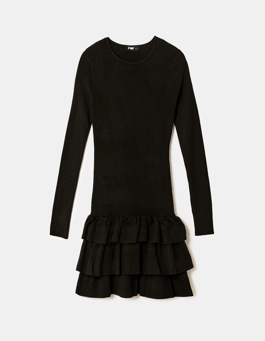 TALLY WEiJL, Schwarzes Strickkleid mit Rüschen for Women