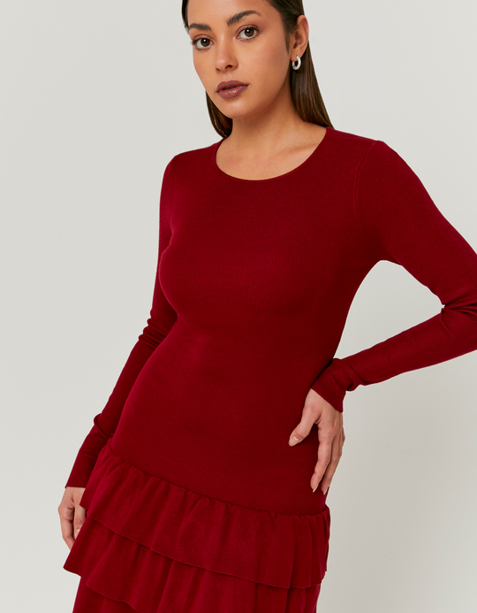 TALLY WEiJL, Red Knitted Dress with Ruffles for Women