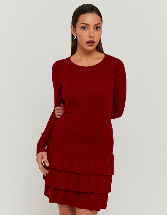 TALLY WEiJL, Red Knitted Dress with Ruffles for Women