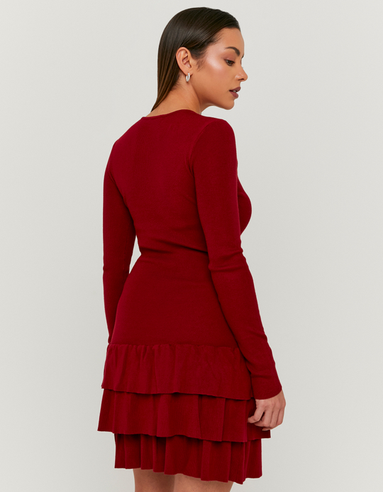 TALLY WEiJL, Red Knitted Dress with Ruffles for Women
