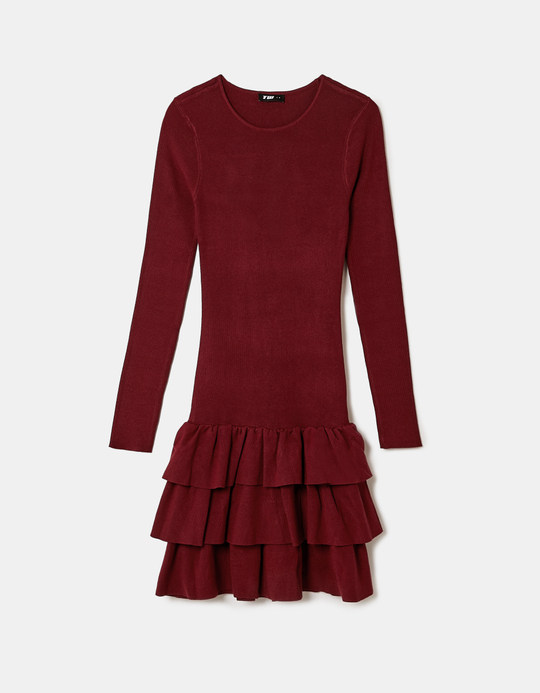 TALLY WEiJL, Red Knitted Dress with Ruffles for Women