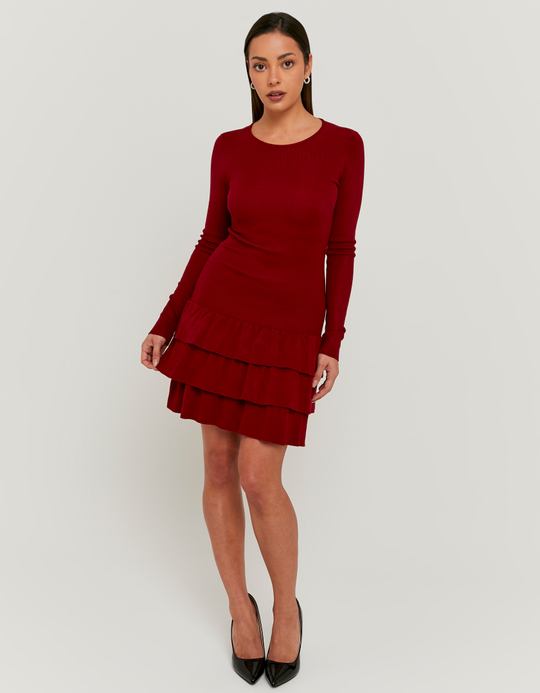 TALLY WEiJL, Red Knitted Dress with Ruffles for Women