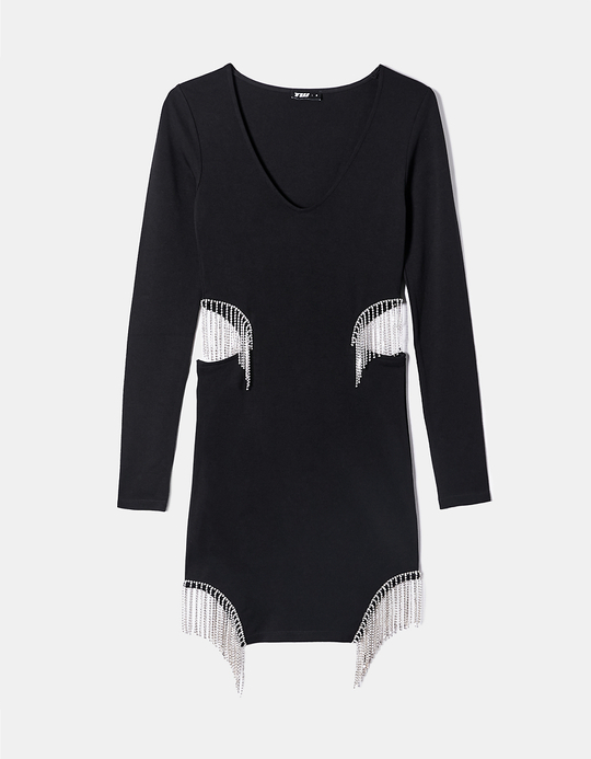 TALLY WEiJL, Schwarzes Fitted Minikleid mit Wasserfall-Strass for Women