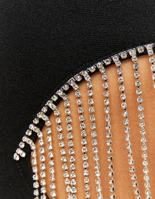 TALLY WEiJL, Schwarzes Fitted Minikleid mit Wasserfall-Strass for Women