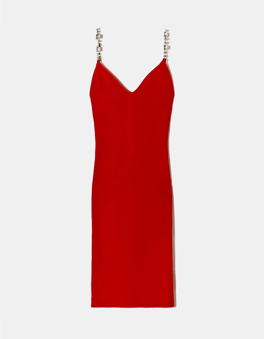 TALLY WEiJL, Robe Courte Rouge en Maille avec Bretelles en Strass for Women