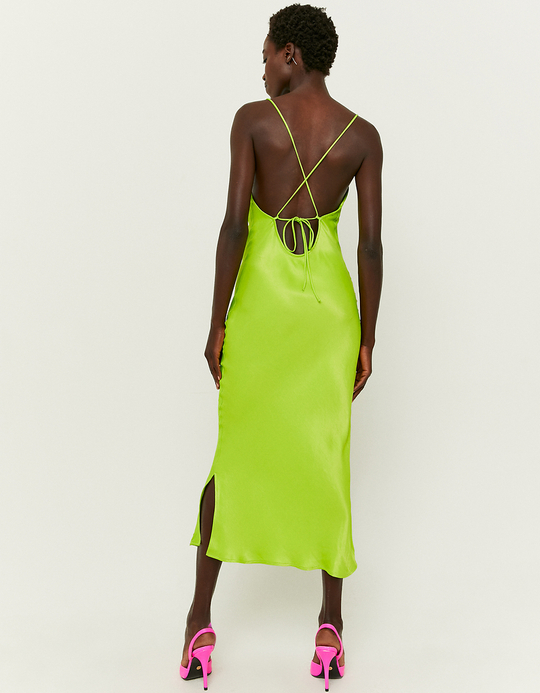 TALLY WEiJL, Green Satin Maxi Party Dress for Women