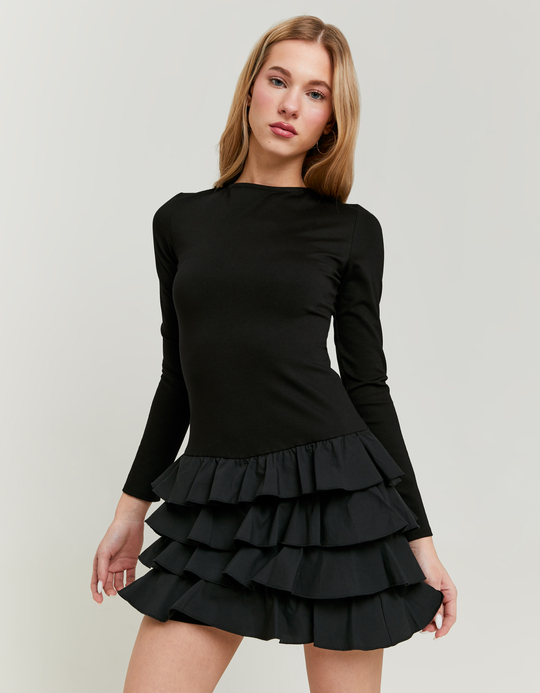 TALLY WEiJL, Black Mini Dress with Ruffles for Women