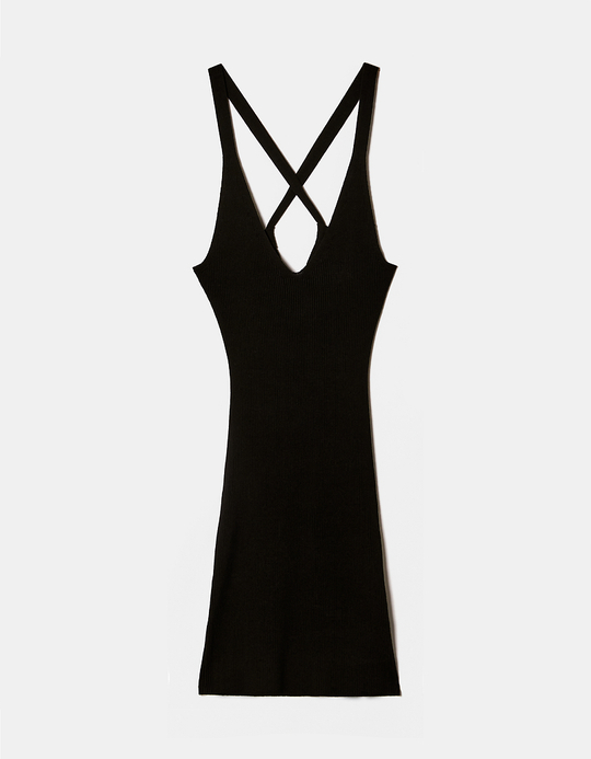 TALLY WEiJL, Black Knitted Mini Dress with Back Lace Up for Women