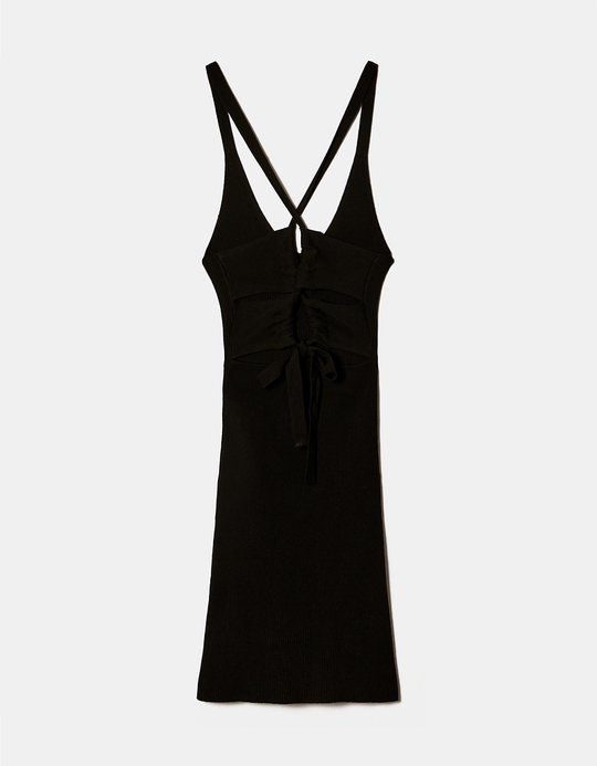 TALLY WEiJL, Black Knitted Mini Dress with Back Lace Up for Women