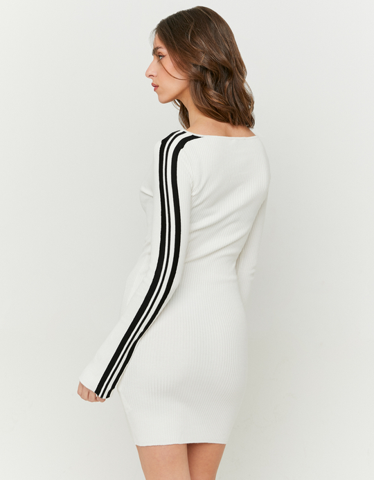 TALLY WEiJL, Vestito Corto Bianco in Maglia con Maniche a Righe for Women