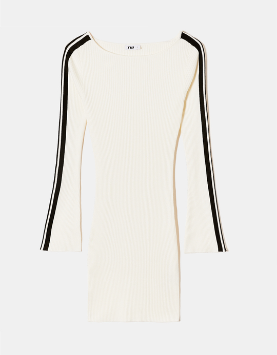 TALLY WEiJL, Vestito Corto Bianco in Maglia con Maniche a Righe for Women