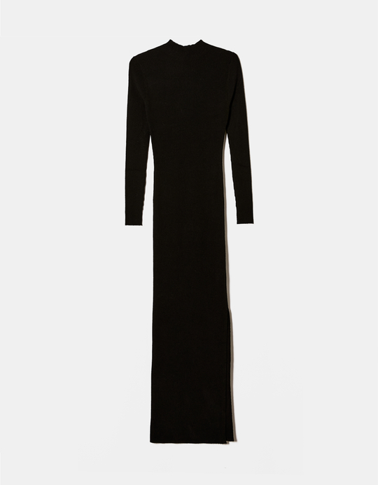 TALLY WEiJL, Black Maxi Knitted Dress with Slit for Women