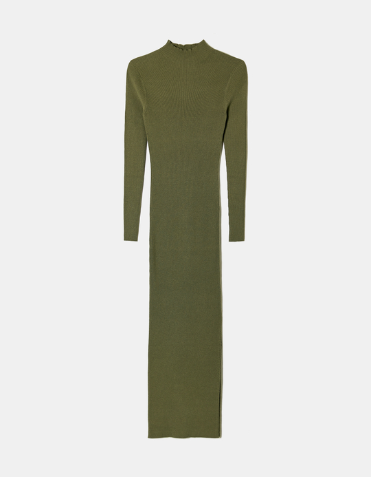 TALLY WEiJL, Khaki Maxi Knitted Dress with Slit for Women