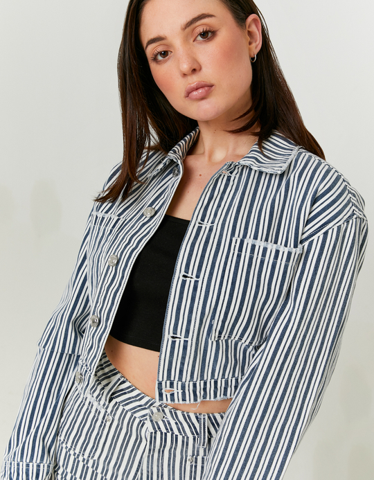 TALLY WEiJL, Striped Cropped Denim Jacket for Women