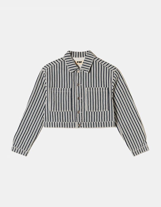 TALLY WEiJL, Striped Cropped Denim Jacket for Women