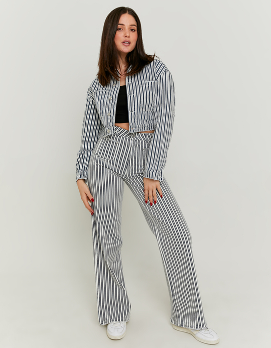 TALLY WEiJL, Striped Cropped Denim Jacket for Women