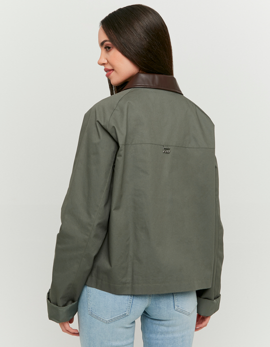 TALLY WEiJL, Khaki Utility Jacket with Faux Leather Collar for Women