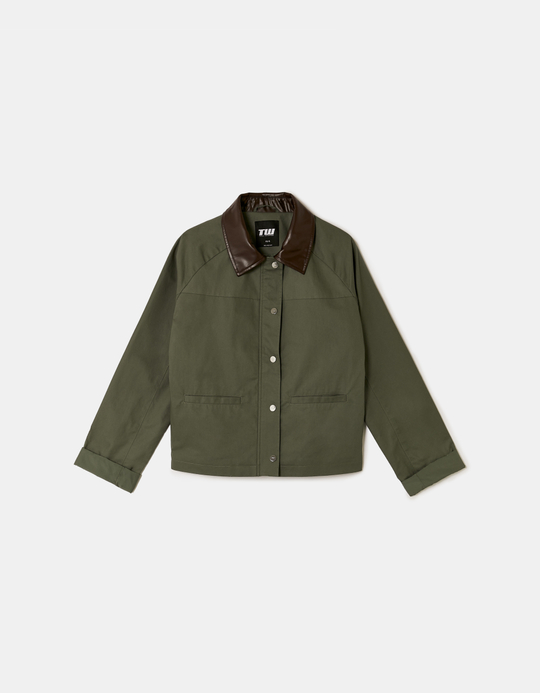 TALLY WEiJL, Khaki Utility Jacket with Faux Leather Collar for Women