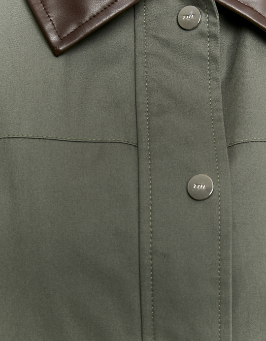 TALLY WEiJL, Khaki Utility Jacket with Faux Leather Collar for Women