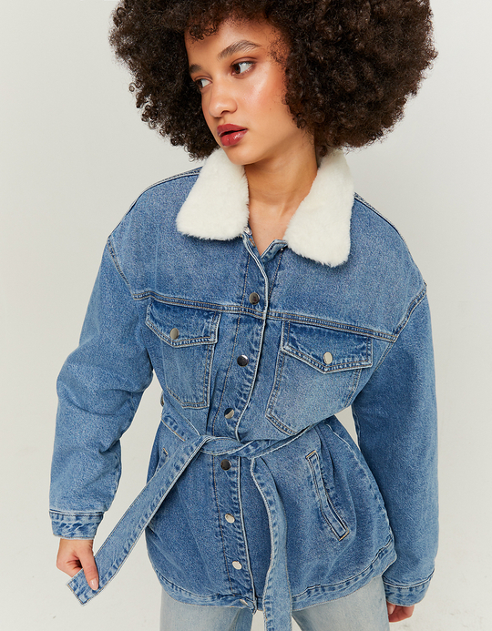 TALLY WEiJL, Blaue Jeansjacke mit Teddy-Fell gefüttert for Women