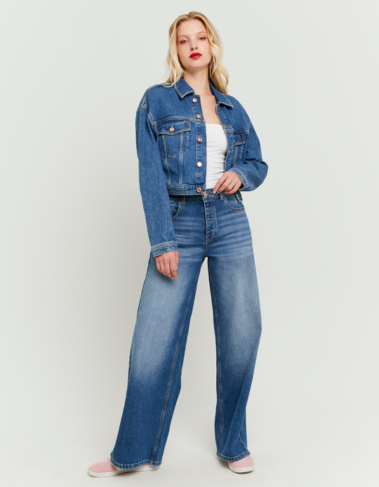 TALLY WEiJL, Blue Denim Jacket with Detachable Buttons for Women