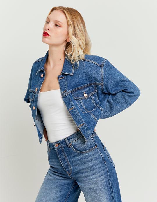 TALLY WEiJL, Blue Denim Jacket with Detachable Buttons for Women