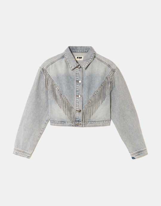 TALLY WEiJL, Light Blue Denim Jacket with Rhinestones for Women
