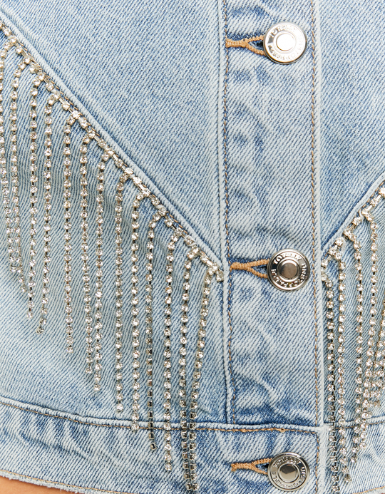 TALLY WEiJL, Light Blue Denim Jacket with Rhinestones for Women
