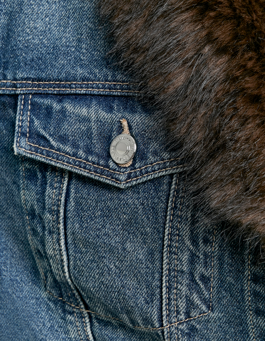TALLY WEiJL, Giacca di Jeans Blu Corta con Pelliccia Sintetica for Women