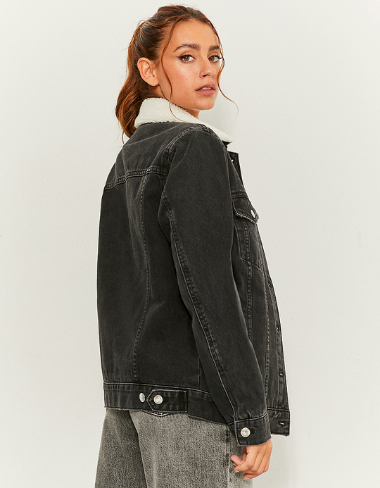 TALLY WEiJL, Schwarze Jeansjacke mit Teddy-Fell gefüttert for Women