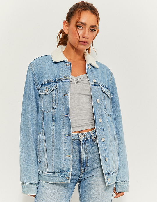 TALLY WEiJL, Blaue Jeansjacke mit Teddy-Fell gefüttert for Women