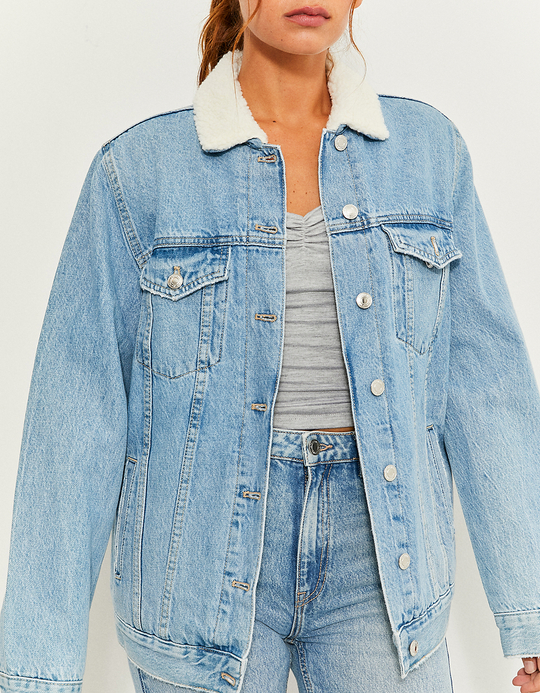 TALLY WEiJL, Veste en Jean avec Fausse Fourrure Bleue for Women