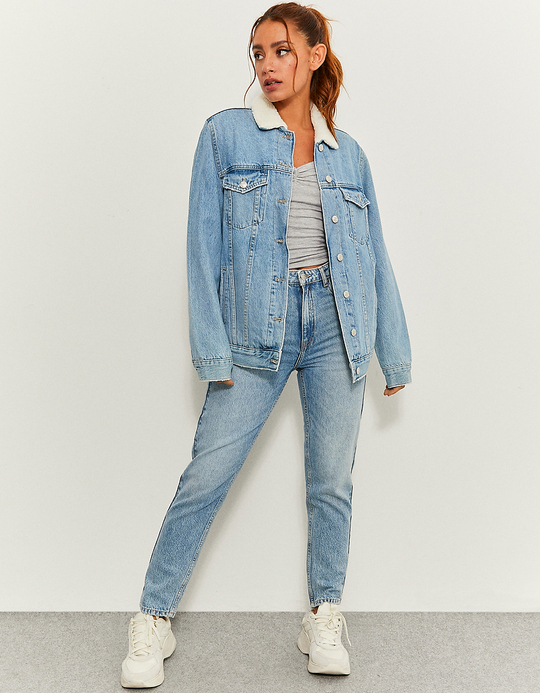 TALLY WEiJL, Veste en Jean avec Fausse Fourrure Bleue for Women