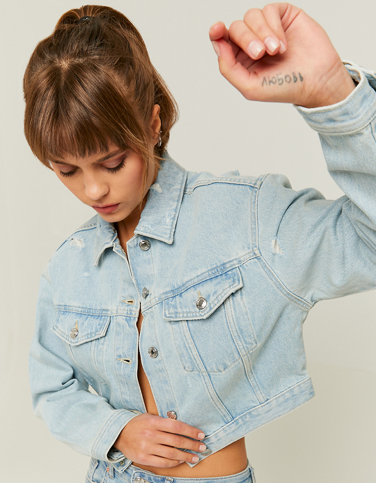 TALLY WEiJL, Blue Cropped Denim Jacket for Women