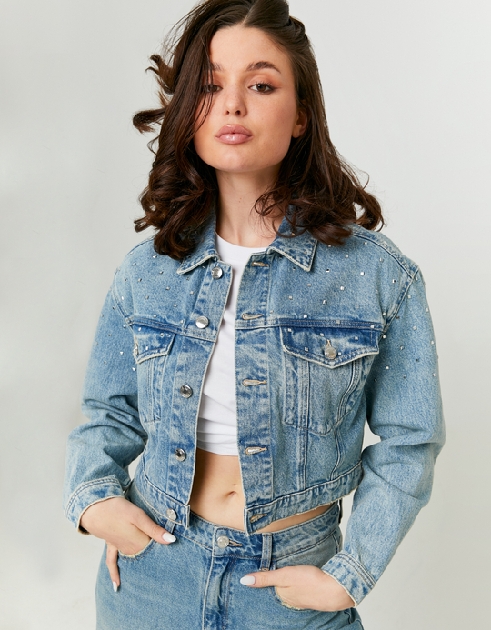TALLY WEiJL, Giacca di Jeans Corta con Strass Squadrati for Women