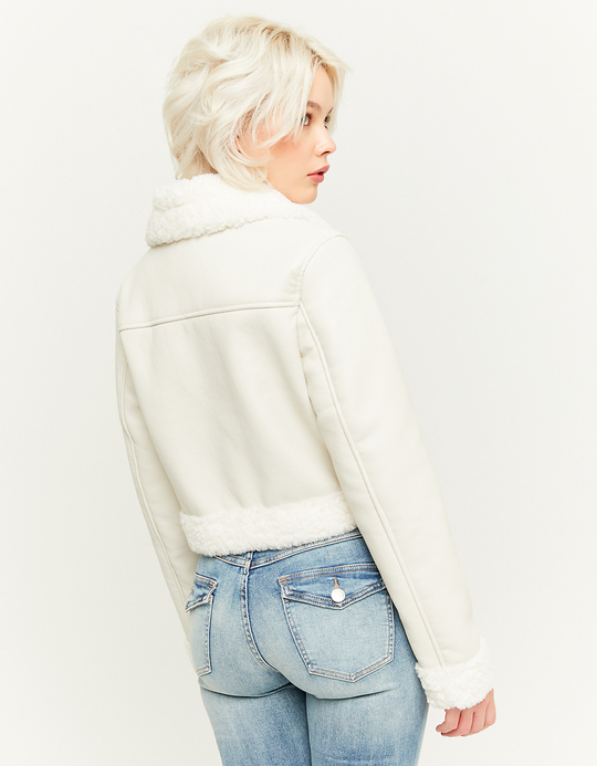 TALLY WEiJL, White Faux Leather Basic Aviator Jacket for Women