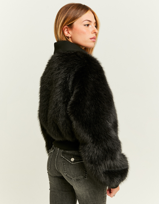 TALLY WEiJL, Black Fake Fur Jacket with Zip for Women