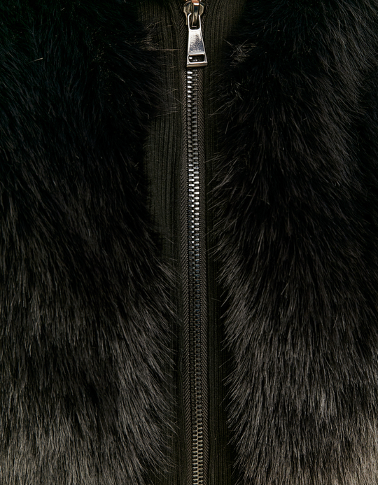 TALLY WEiJL, Black Fake Fur Jacket with Zip for Women