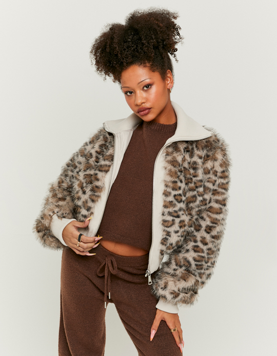 TALLY WEiJL, Giacca in Pelliccia Sintetica Stampa Leo con Chiusura Zip for Women