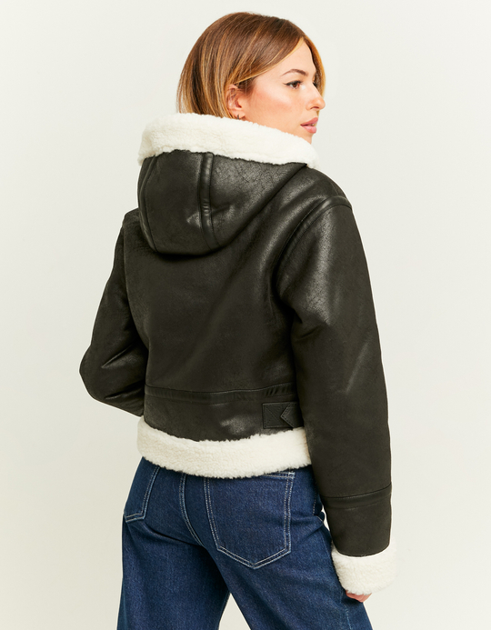 TALLY WEiJL, Black Aviator Shearling Jacket for Women