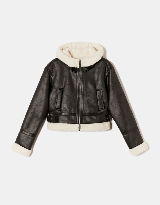 TALLY WEiJL, Black Aviator Shearling Jacket for Women